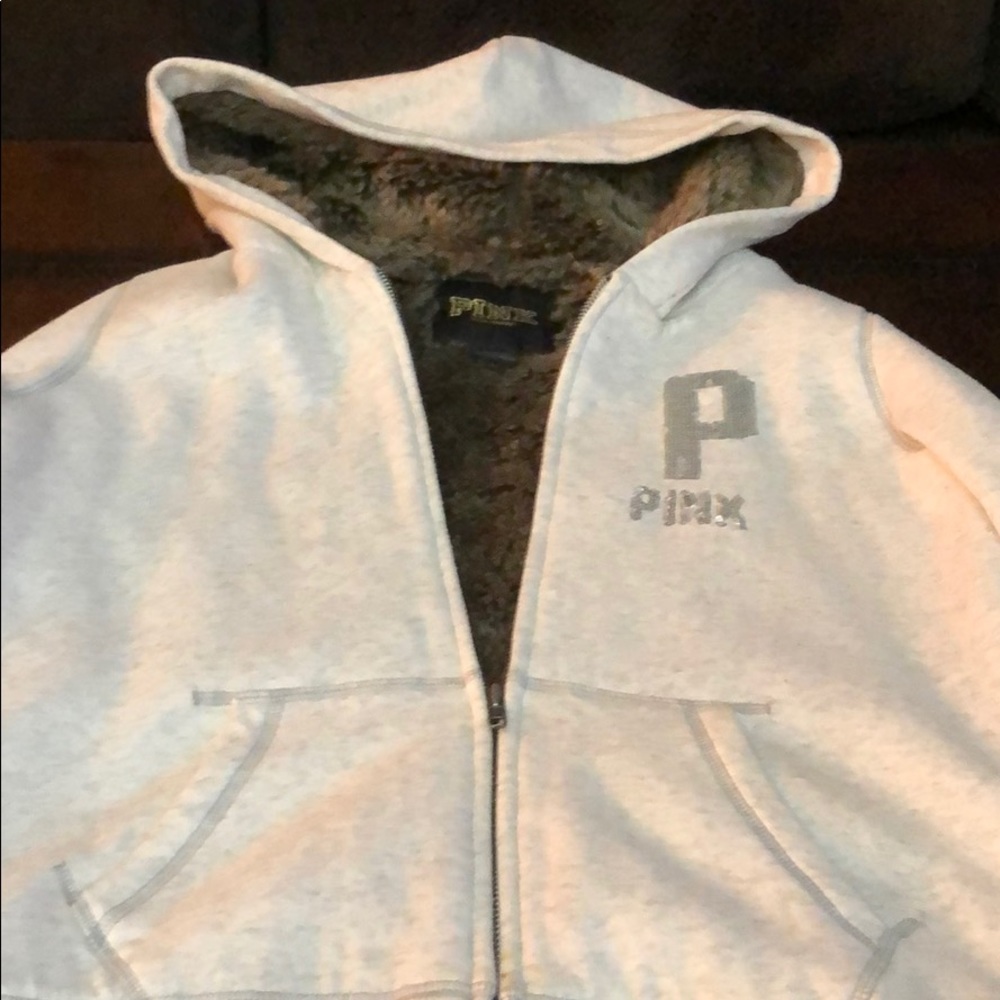 VS PINK SEQUIN FUR LINED HOODIE